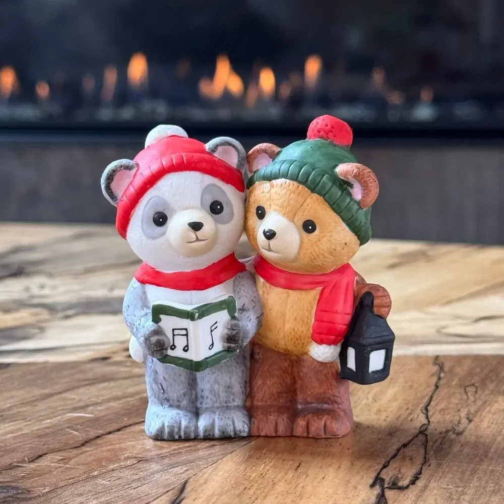1984 Vintage Bear Christmas Carolers, Ceramic Bisque Figurine by Applause